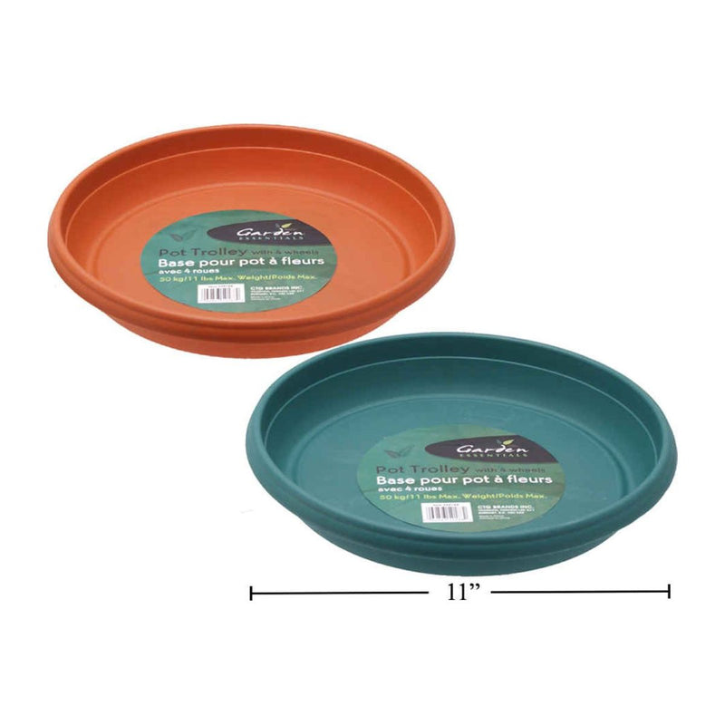 Carrito plástico macetas con 4 ruedas 11 "diám x 2,3" alto (1pza) (colores variados al azar)
