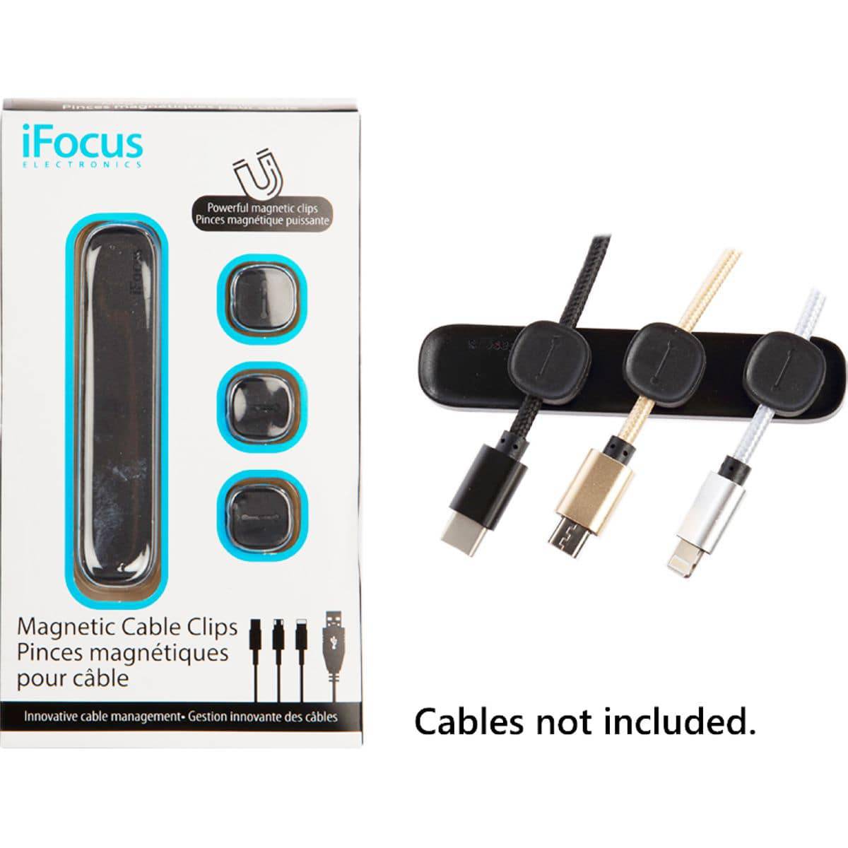 Ifocus, Clip Magnético Organizador Para Cable De 3 Piezas, Negro, Cbx