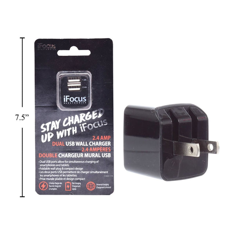 iFocus, cargador de pared USB de doble puerto, 5V / 2.4A, negro, b / c