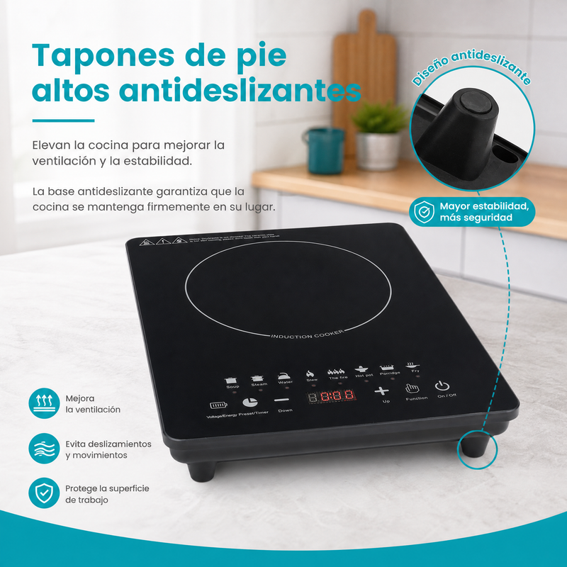 Estufa Inducción Eléctrica Portátil 2200W 110V con Control Táctil y Superficie de Vidrio. Cocina Eléctrica (28x35x6cm). Color Negro