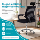 Silla de Oficina Ergonómica Negra con Reposacabezas y  Altura Ajustable. Silla de Escritorio con Malla Transpirable, Base de Acero y Ruedas (48x60x98-106cm)