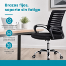 Silla de Oficina Negra con Altura Ajustable y Función Balanceo. Silla de Escritorio con Malla Transpirable y Base Metálica de 5 Puntas con Ruedas (48x60x88-96cm)
