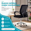 Silla de Oficina Negra con Altura Ajustable y Función Balanceo. Silla de Escritorio con Malla Transpirable y Base Metálica de 5 Puntas con Ruedas (48x60x88-96cm)