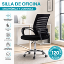 Silla de Oficina Negra con Altura Ajustable y Función Balanceo. Silla de Escritorio con Malla Transpirable y Base Metálica de 5 Puntas con Ruedas (48x60x88-96cm)