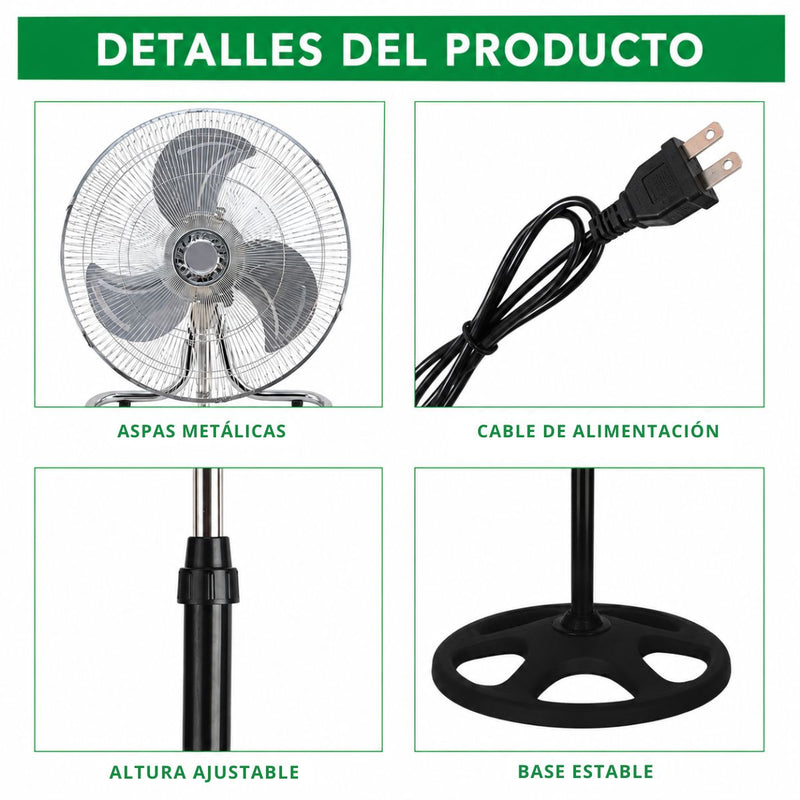 Abanico 3 En 1 De Piso Mesa Y Pedestal de 18" y 55W. Ventilador de 3 Velocidades con Aspas Metálicas.