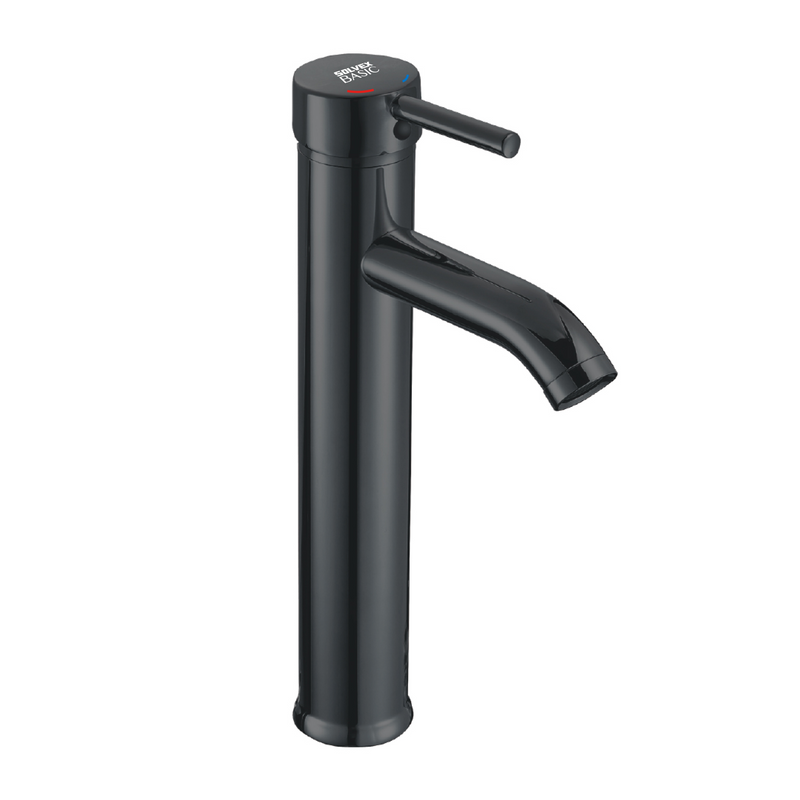 Grifo de Lavamanos negro con Mezclador Monomando. Pluma Llave para Baño en Acero Inoxidable.