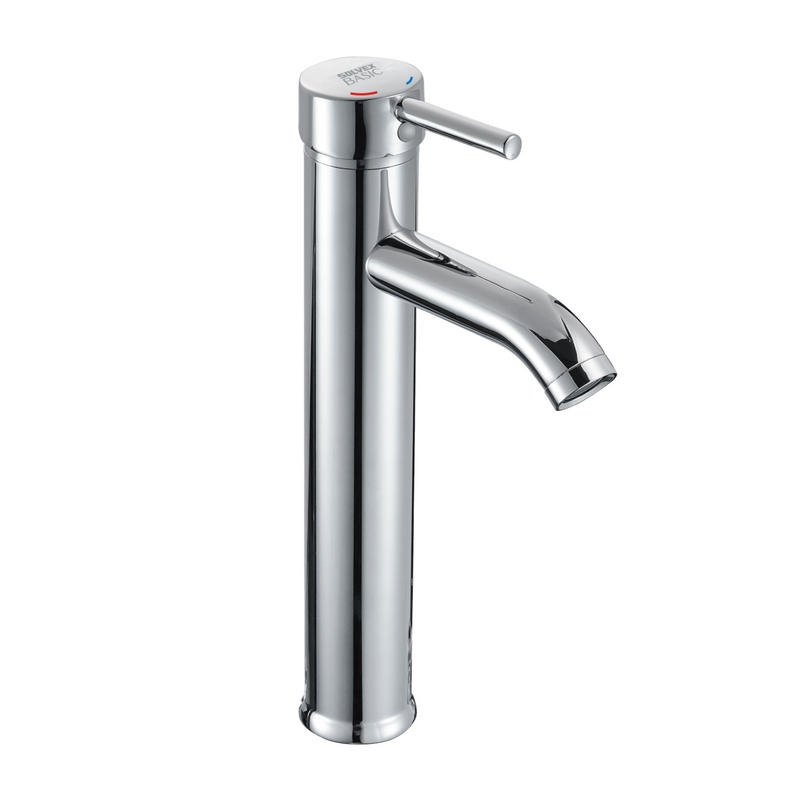 Grifo de Lavamanos Cromado Brillante con Mezclador Monomando. Pluma Llave para Baño en Acero Inoxidable.