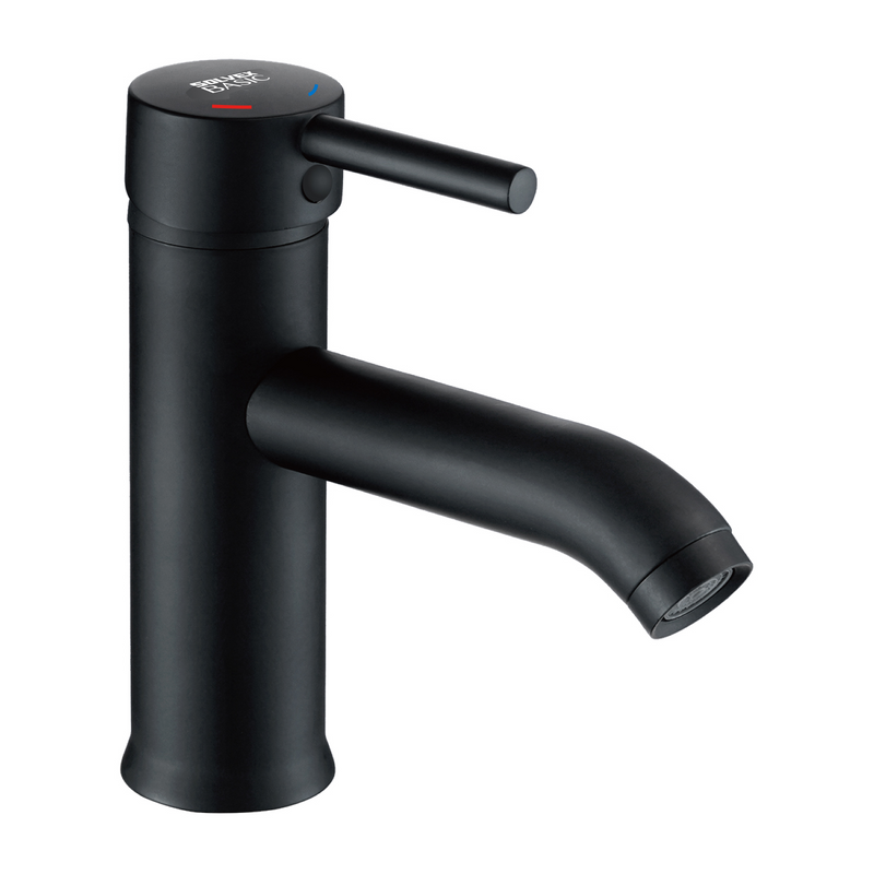 Llave de Lavamanos Monomando. Grifo Mezclador negro con Cartucho Cerámico. Pluma Acero inoxidable.