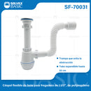 Trampa Sifón Flexible de Fregador 1 1/2". Tubo Expandible 42cm. Drenaje ajustable.