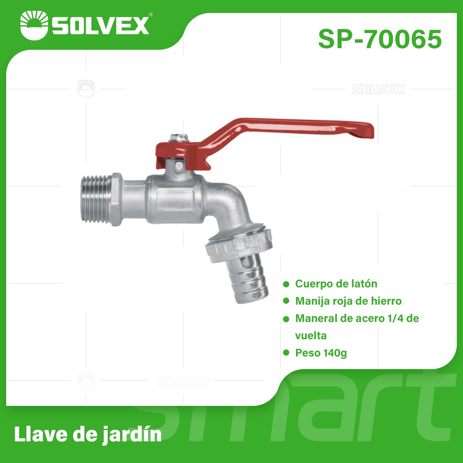 Llave De Jardín 1/2" Para Manguera Con Coupling Estriado Y Palanca De 1/4 De Vuelta. Uso En Tomas De Agua Y Riego.