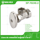 Llave De Ángulo 1/2" x 1/2" Para Agua Con Válvula De Retención Inseparable. Uso En Lavamanos Y fregadores. Cromada.