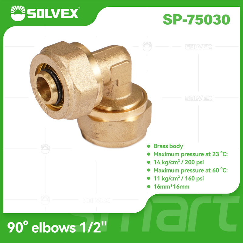 Codo De Compresión 90° 1/2" (16 mm x 16 mm) En Latón. Conector Para Agua y Gas.
