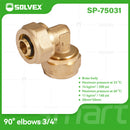 Codo De Compresión 90° 3/4" (20mm x 20 mm) En Latón. Conector Para Agua y Gas.
