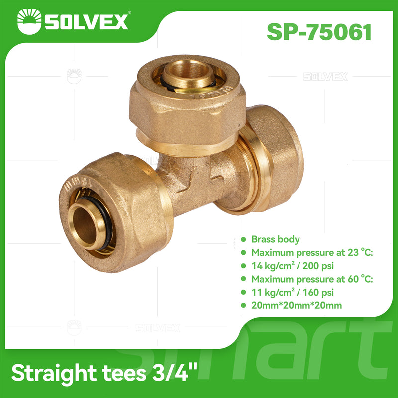 Tee De Compresión Recta 3/4" (20 mm x 20 mm x 20 mm) En Latón. Unión de 3 vías Para Agua Y Gas.