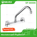 Llave Mezcladora 8" Para fregador de Cocina. Grifo Doble Manija con Pluma de Agua Fría y Caliente. Acabado Cromado.