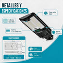 Lámpara Solar LED Exterior de 500W Con Control Remoto Sensor, Radar Y Luz Inteligente. Autonomía Hasta 3 días. Cobertura 150m². No incluye tubo/poste.
