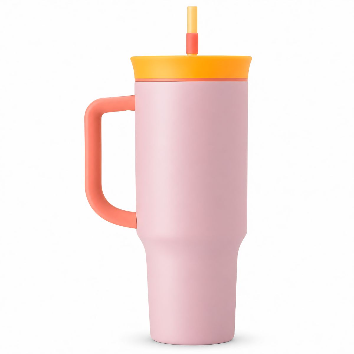Botella De Agua Termo De 40oz con carrizo. Vaso Térmico De Acero Inoxidable con popote. Color rosado con naranja.