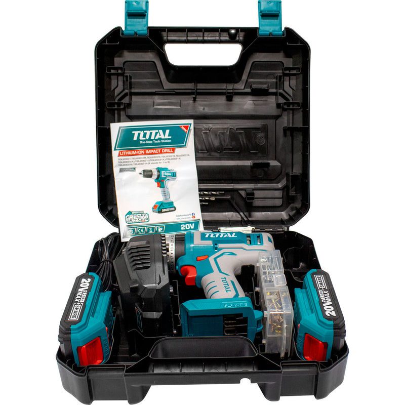 Taladro drill inalámbrico de 1/2" 20V función de impacto 2 baterías y cargador.