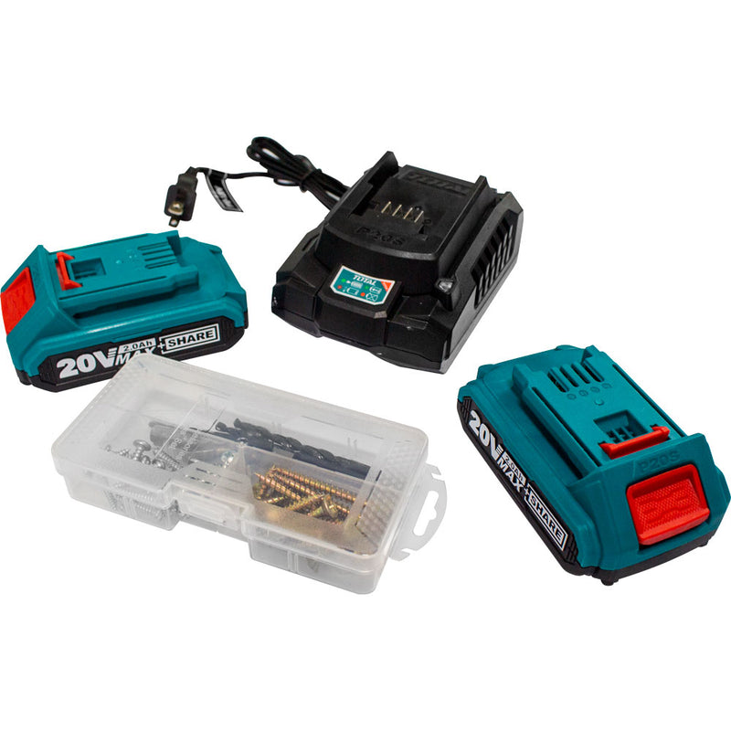 Taladro drill inalámbrico de 1/2" 20V función de impacto 2 baterías y cargador.