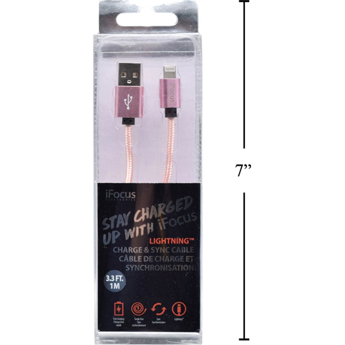 iFocus, 1M Cable de carga y sincronizacion, Rose Gold, caja de pvc + bandeja