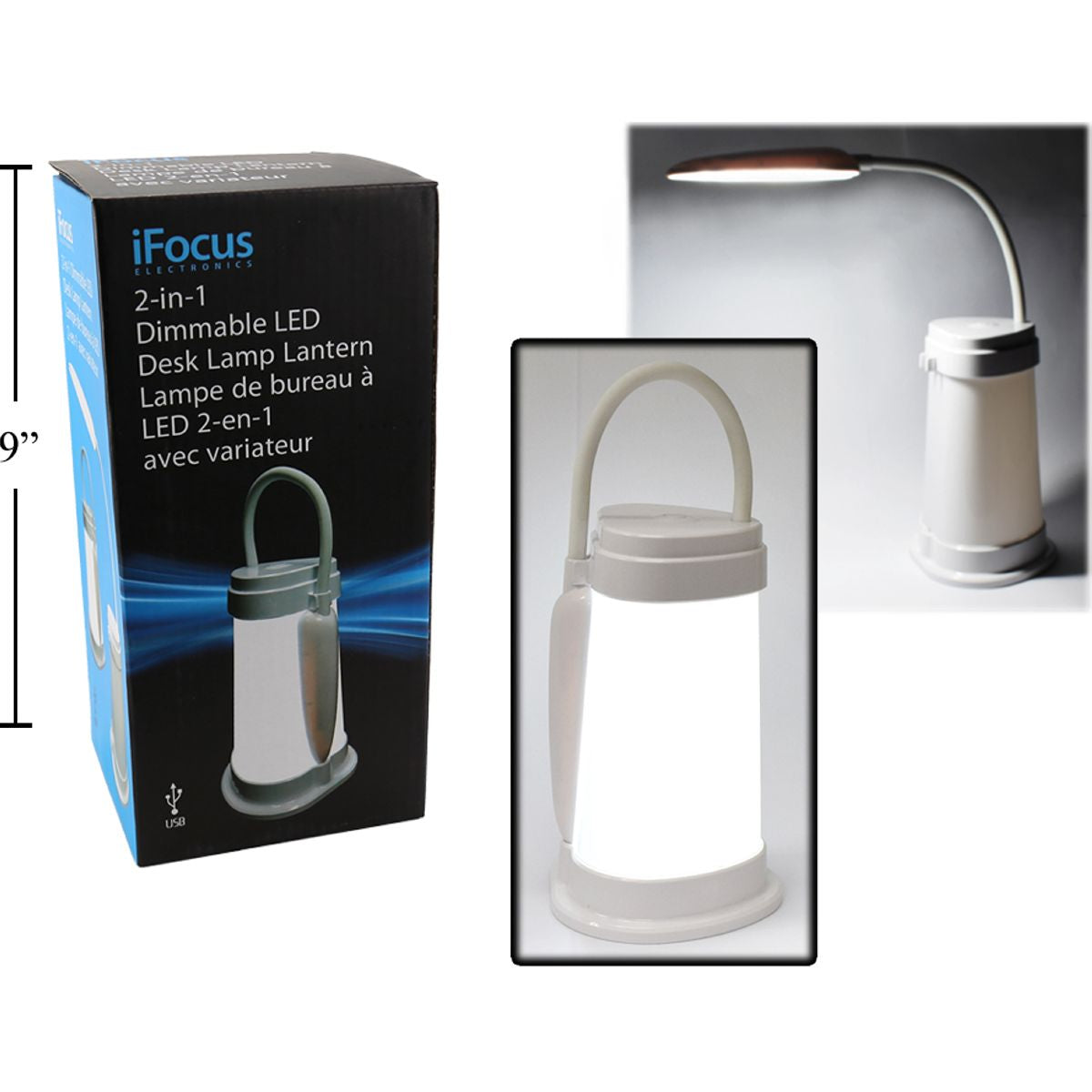 iFocus, lámpara de escritorio LED regulable 2 en 1, linterna, USB y B / O, blanco, cbx