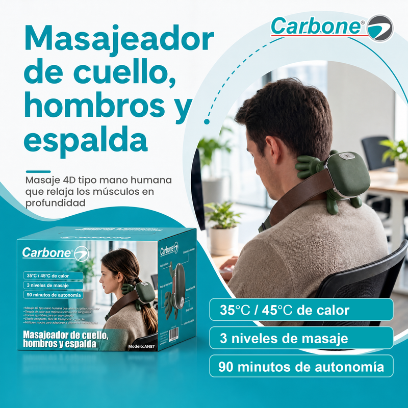 Masajeador Cervical con Dedos Biónicos para Cuello y Espalda 10W Recargable USB Tipo C 1500mAh. Máquina de Masajes 3 Intensidades Material ABS Hierro (14.5x13x12cm)