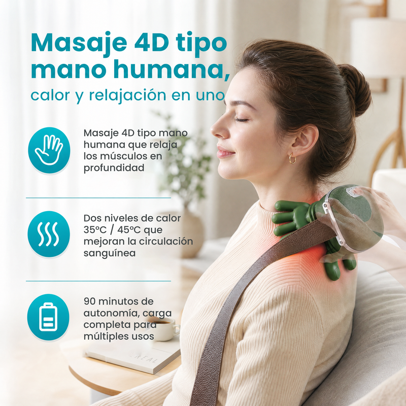 Masajeador Cervical con Dedos Biónicos para Cuello y Espalda 10W Recargable USB Tipo C 1500mAh. Máquina de Masajes 3 Intensidades Material ABS Hierro (14.5x13x12cm)