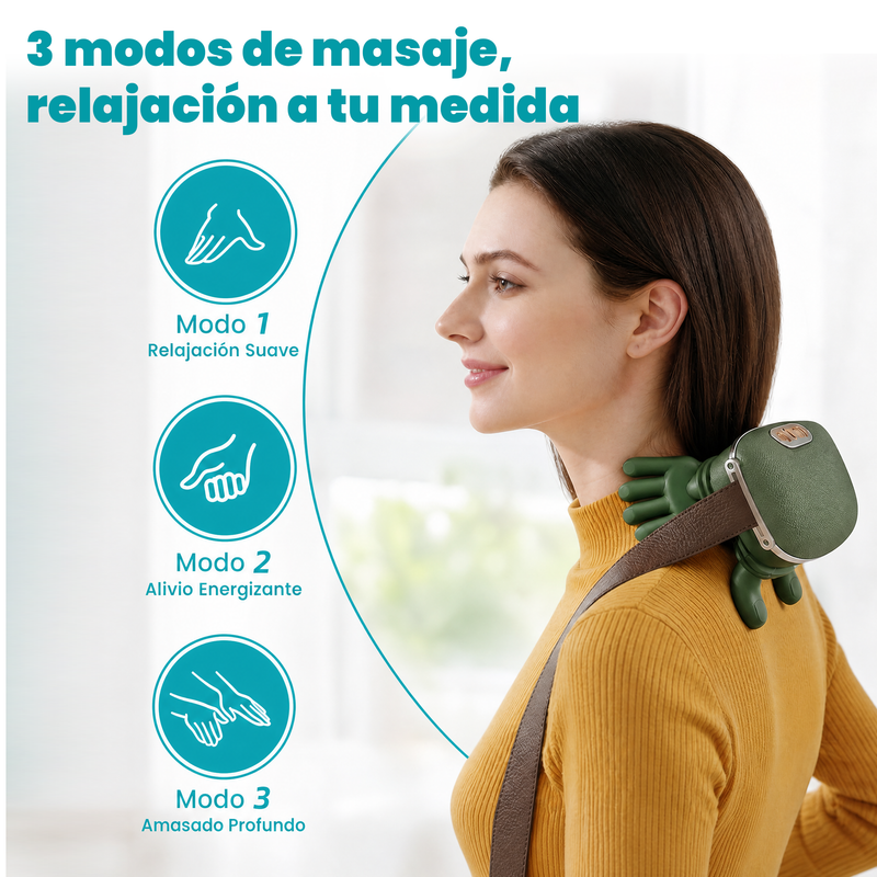 Masajeador Cervical con Dedos Biónicos para Cuello y Espalda 10W Recargable USB Tipo C 1500mAh. Máquina de Masajes 3 Intensidades Material ABS Hierro (14.5x13x12cm)