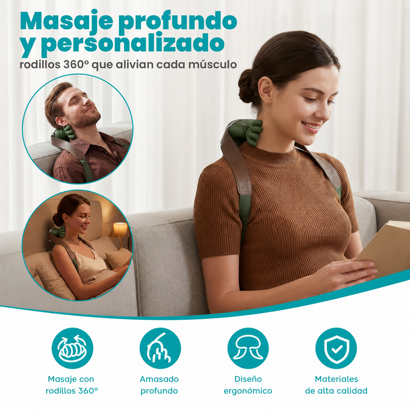 Masajeador Cervical con Dedos Biónicos para Cuello y Espalda 10W Recargable USB Tipo C 1500mAh. Máquina de Masajes 3 Intensidades Material ABS Hierro (14.5x13x12cm)
