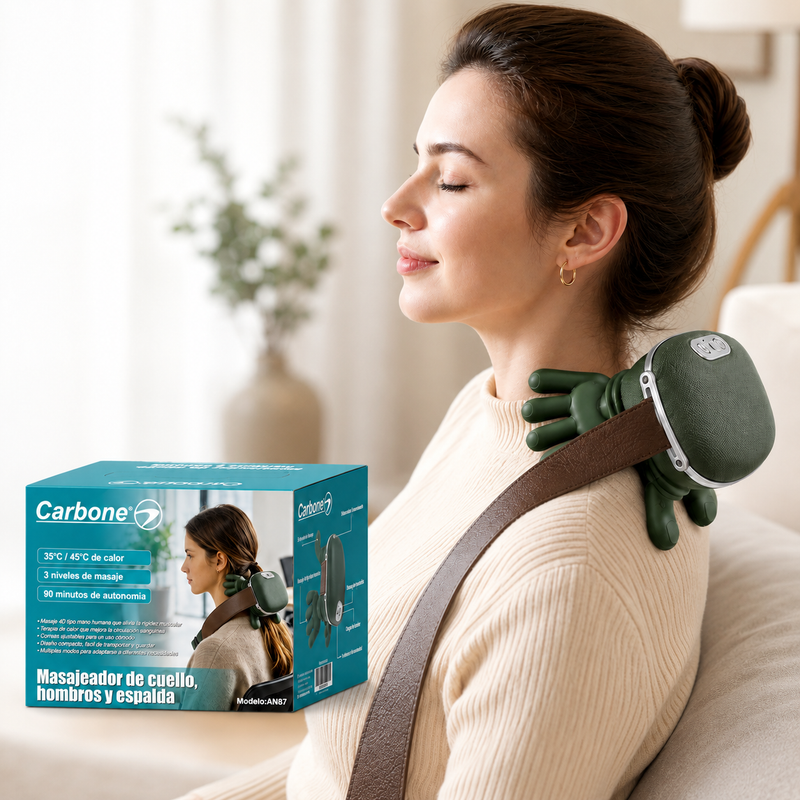Masajeador Cervical con Dedos Biónicos para Cuello y Espalda 10W Recargable USB Tipo C 1500mAh. Máquina de Masajes 3 Intensidades Material ABS Hierro (14.5x13x12cm)