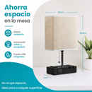 Lámpara de Mesa Multifuncional con Puertos USB y Tomas de Corriente 110V 60W. Luz Ajustable 3 Tonos con Soporte para Teléfono.Color Beige