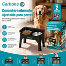 Comedero Elevado para Perros Ajustable con 2 Tazones de Acero Inoxidable Antideslizante  Antiderrames. Bowl para Mascotas con 4 Niveles de Altura. Color Negro (44X26.5X14.5cm)