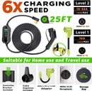 Cargador carros electricos EV nivel 2 y 1, 10-32 amp, 110V-240V, de 25 pies (tipo 1- J1772)