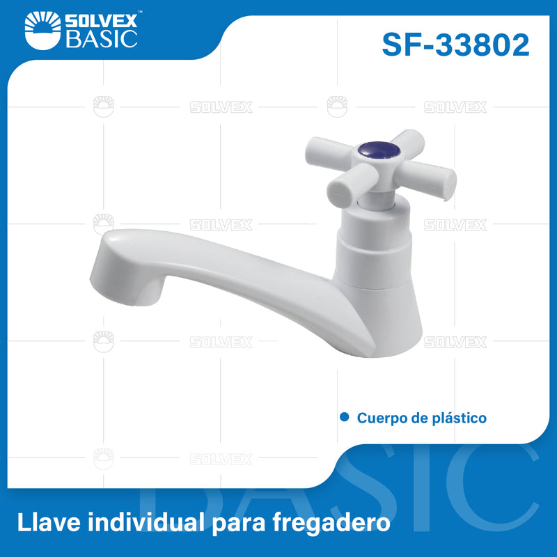 Grifo de Lavamanos Blanco en Plástico. Pluma Llave Individual con Cartucho y Mango de Plástico.