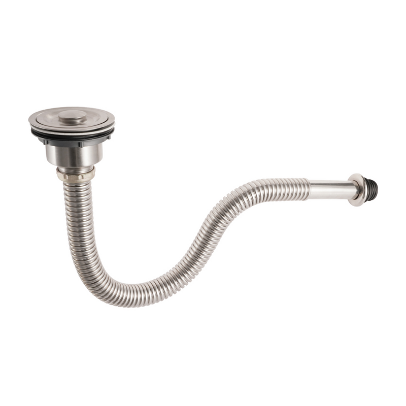 Desagüe para fregador 1-1/2". Tubo Flexible de Drenaje en Acero Inoxidable 80 cm con Colador.