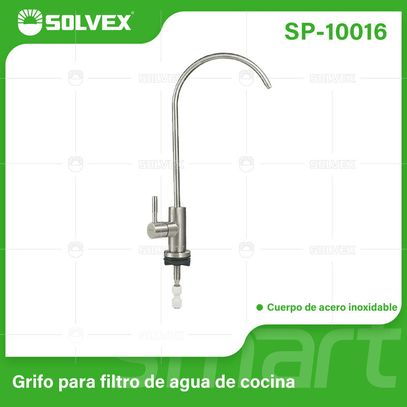 Llave para Filtro de Agua de Cocina. Acabado Satinado Cepillado. Grifo con Conexión Rápida 1/4" x 1/4" y Adaptador 1/4" x 1/2".