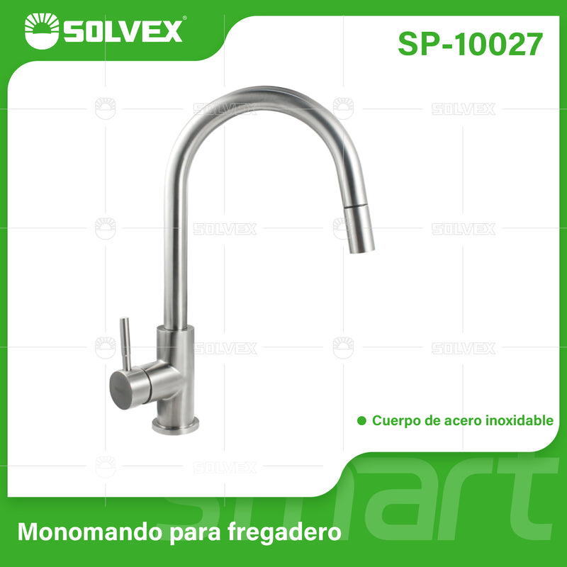 Grifo de fregador de Acero Inoxidable. Pluma Llave Mezcladora para Cocina de Cuello Alto con Manguera Extensible de 1.5 m.