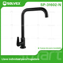 Llave de fregador Individual. Color Negro. Grifo para Cocina. Pluma de Acero Inoxidable.