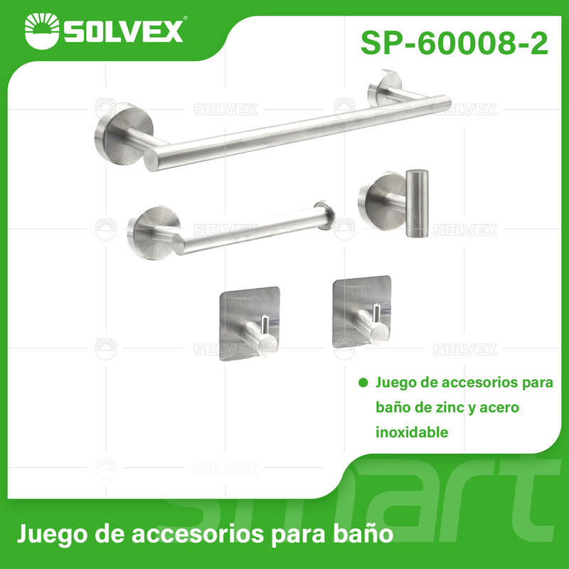 Accesorios para Baño. Set de 5 Piezas. Acero Inoxidable y Zinc. Acabado satinado cepillado.