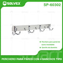 Perchero de Pared con 4 Ganchos. Acero Inoxidable y Aluminio con Acabado Cromado. Ideal para toallas o ropa.