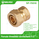 Conector De Compresión Roscado Hembra 1/2" (16 mm x H1/2") En Latón. Unión Para Agua y Gas.