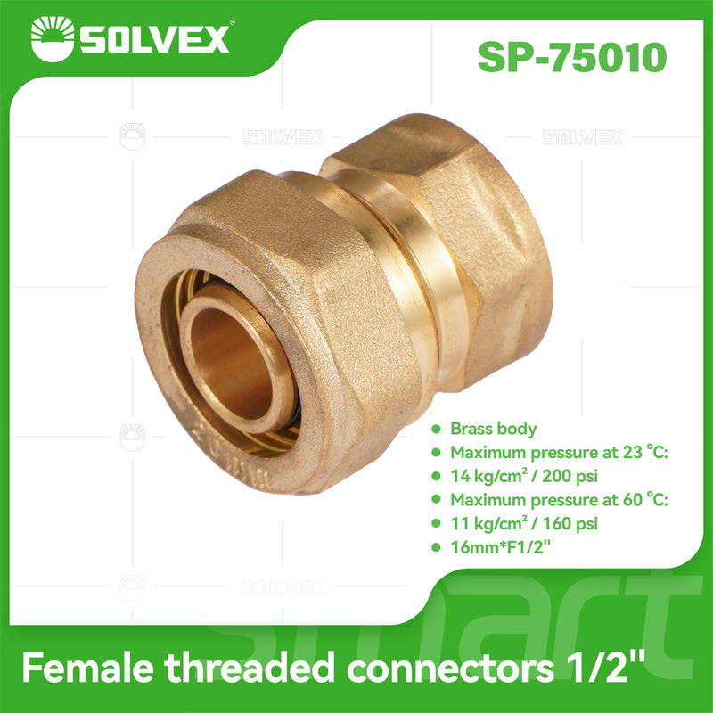 Conector De Compresión Roscado Hembra 1/2" (16 mm x H1/2") En Latón. Unión Para Agua y Gas.