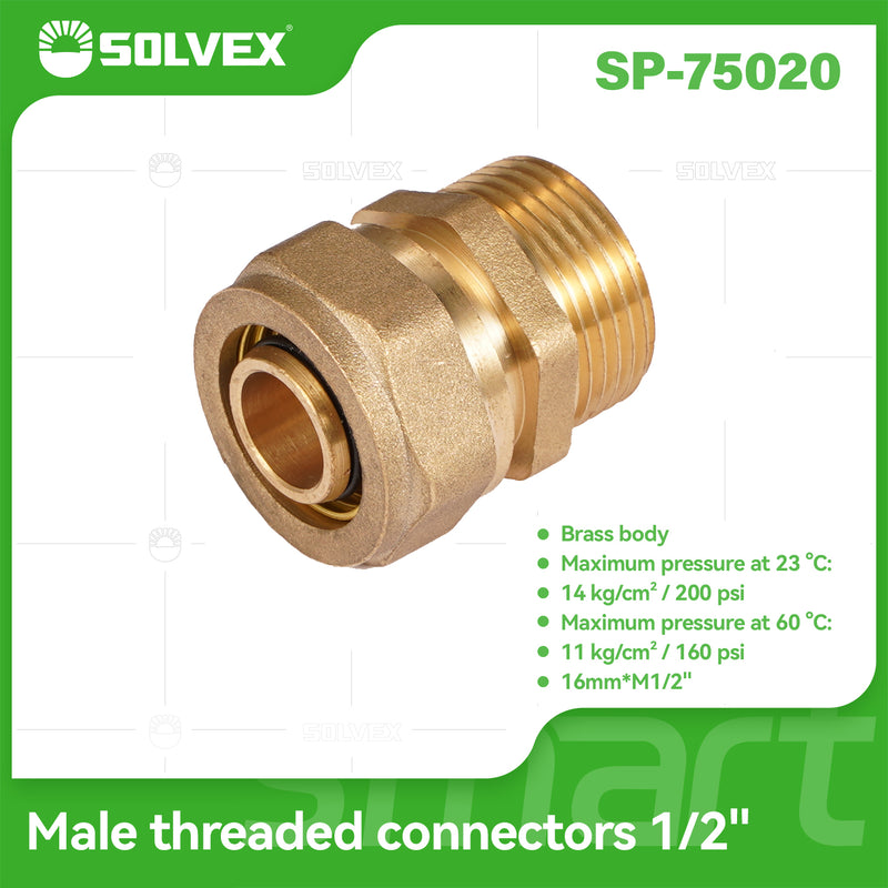 Conector De Compresión Roscado Macho 1/2" (16 mm x M1/2") En Latón. Unión Para Agua y Gas.