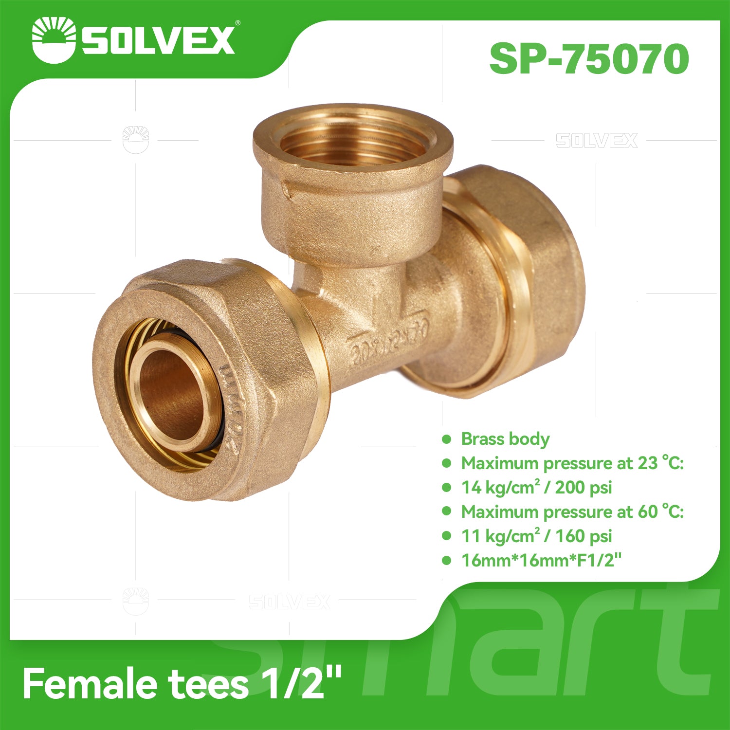 Tee De Compresión Hembra 1/2" (16 mm x 16 mm x H1/2") En Latón. Conector De 3 Vías Para Agua Y Gas.