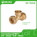 Tee De Compresión Hembra 1/2" NPT x 3/8" (16 mm) En Latón. Conector En T Para Agua y Gas.