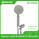 Ducha de Mano Tipo Teléfono de 4” con 5 Funciones. Soporte Ajustable y Acabado Cromado Brillante.