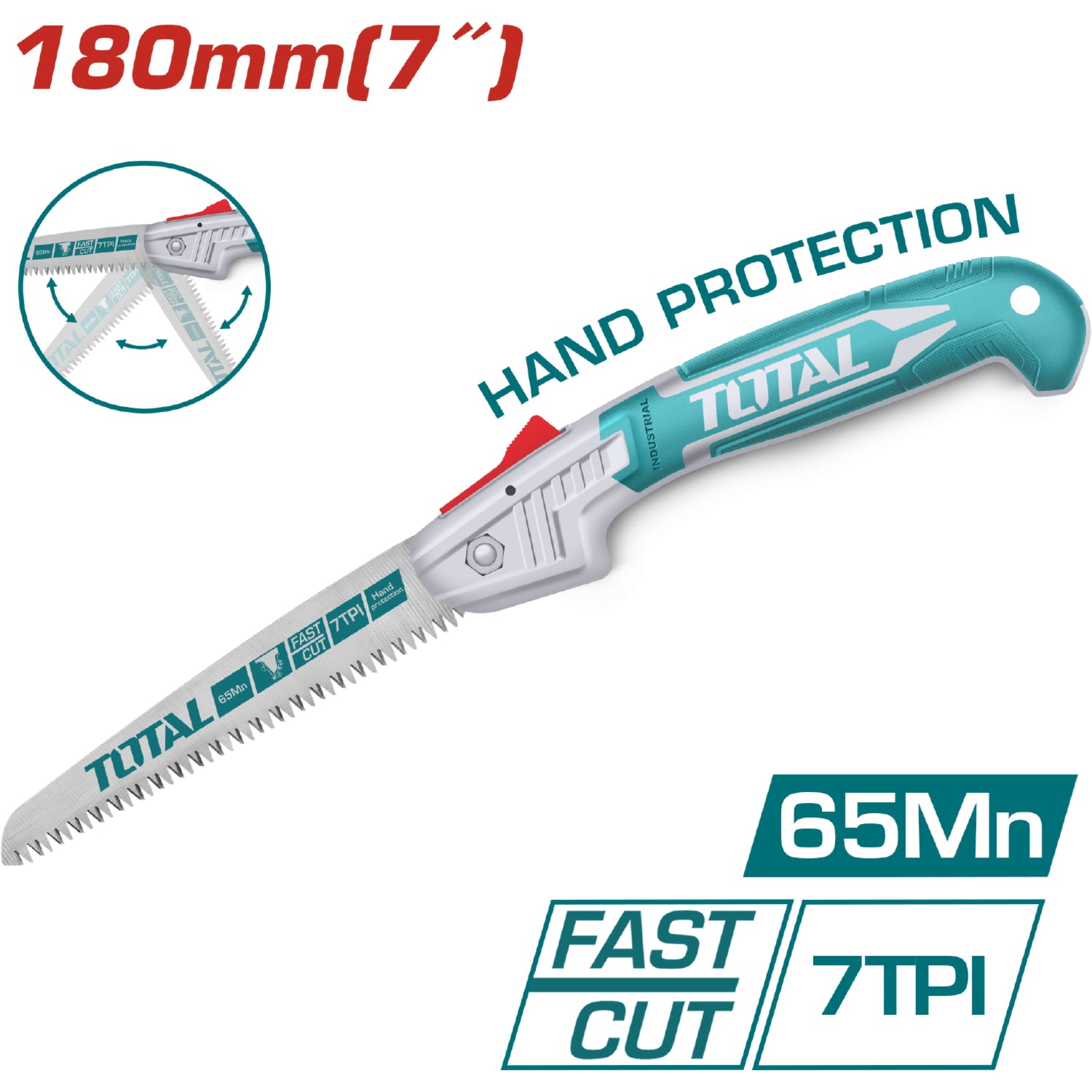 Serrucho plegable 7" 65Mn. 7TPI. Corte rápido y preciso. Triple dientes.