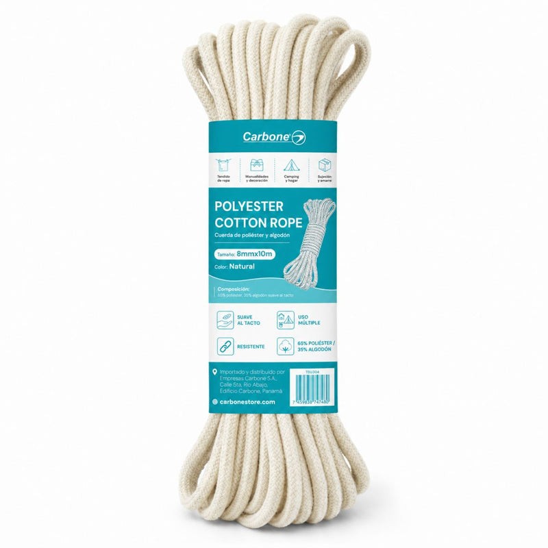Cuerda De Poliéster Y Algodón Suave Al Tacto. Soga Para Amarre Manualidades Camping Hogar.  Mecate (8mmx10m)