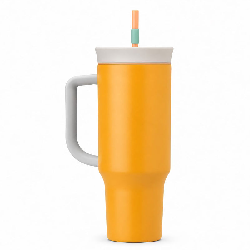 Botella De Agua Termo De 40 oz con carrizo. Vaso Térmico De Acero Inoxidable con popote. Color naranja.