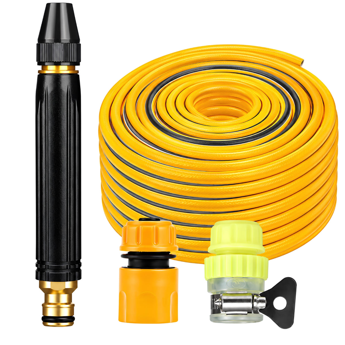 Manguera de jardin con Boquilla Pulverizadora de Alta Presión (30 metros). Pistola de riego ajustable. Incluye conectores Plástico.